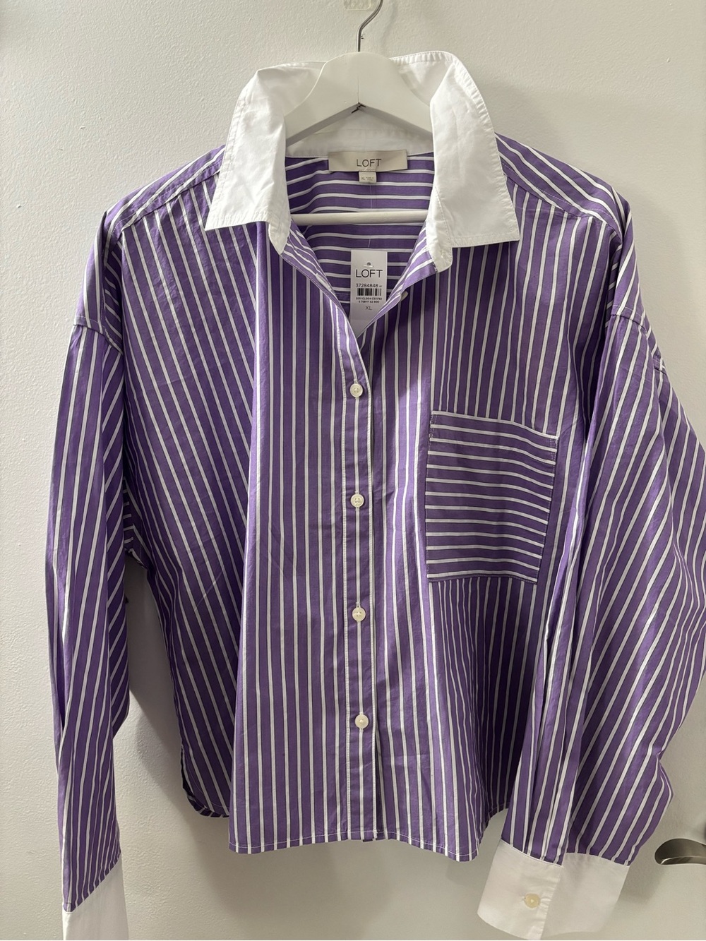 LOFT Women’s Button Down Striped Purple and White Shirt